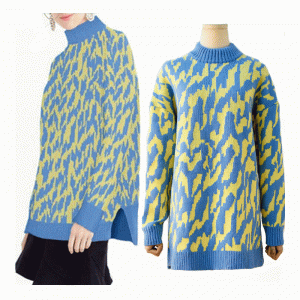 プラスサイズロングボディアンゴラウールウェーブジャガード厚く暖かいニットセータードレス
