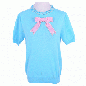 カスタマイズされたOEM蝶結び目ラインストーンは夏の女性のプルオーバーニットセーターを縫いました