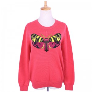 女性のための注文の縫われた蝶パッチのウールのニットのセーターのジャンパー